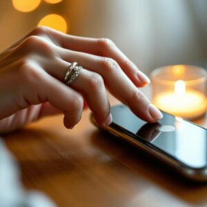 A hand pressing the power button of a smartphone